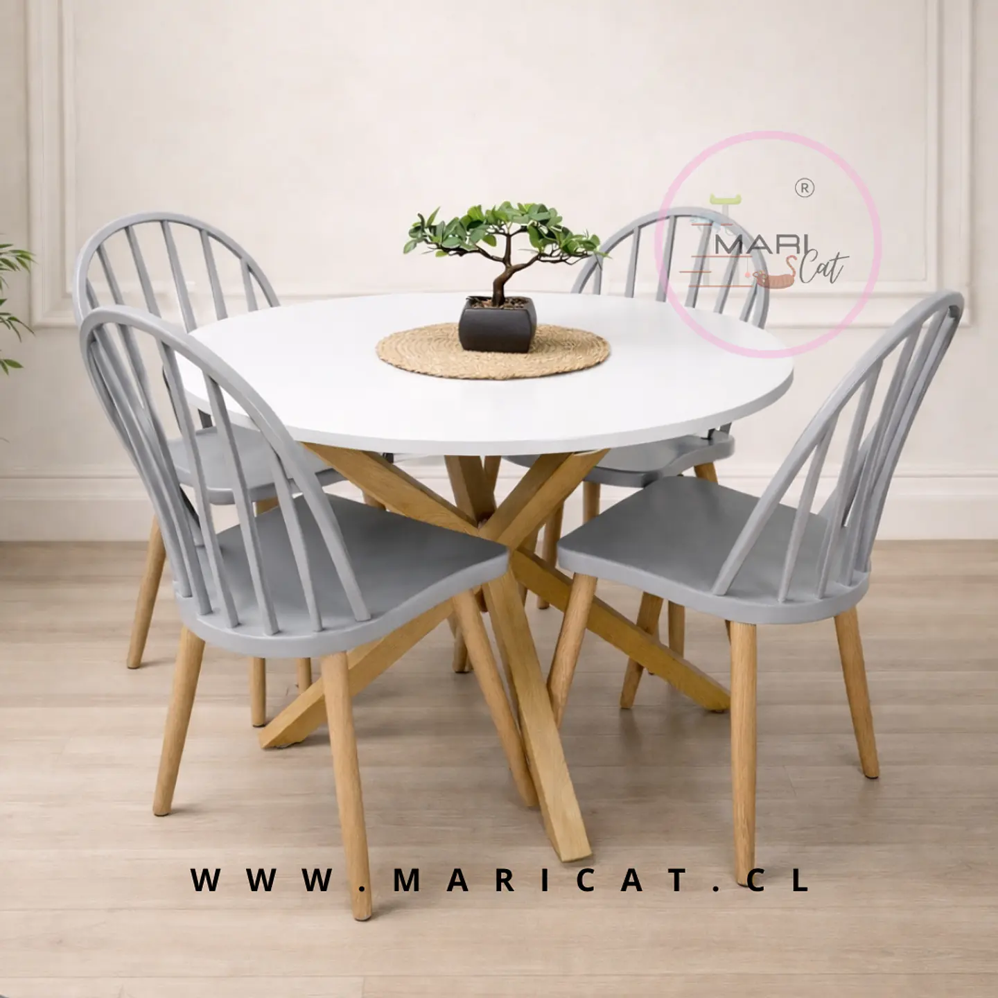 Comedor Redondo Mesa Warwick MDF 100cm + 4 Sillas Windsor 1