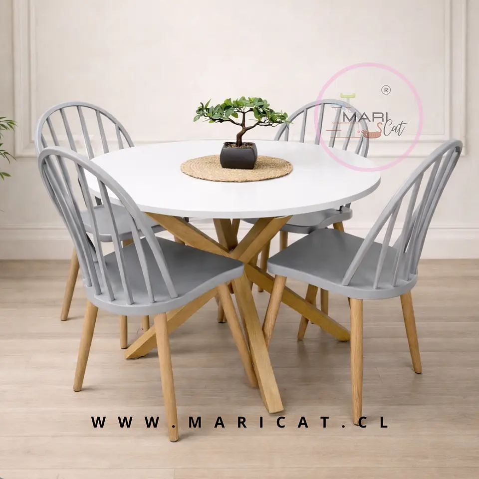 Comedor Redondo Mesa Warwick MDF 100cm + 4 Sillas Windsor 1