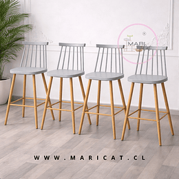 Pack de 4 Taburete Piso de Bar Reims Windsor Polipropileno con Patas Metálicas Efecto Madera – Altura 64 cm Gris 