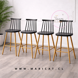 Pack de 4 Taburete Piso de Bar Reims Windsor Polipropileno con Patas Metálicas Efecto Madera – Altura 64 cm Negro