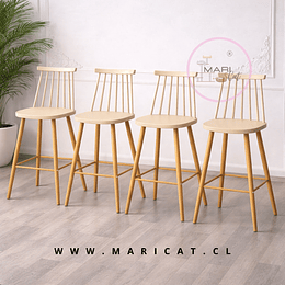 Pack de 4 Taburete Piso de Bar Reims Windsor Polipropileno con Patas Metálicas Efecto Madera – Altura 64 cm Beige
