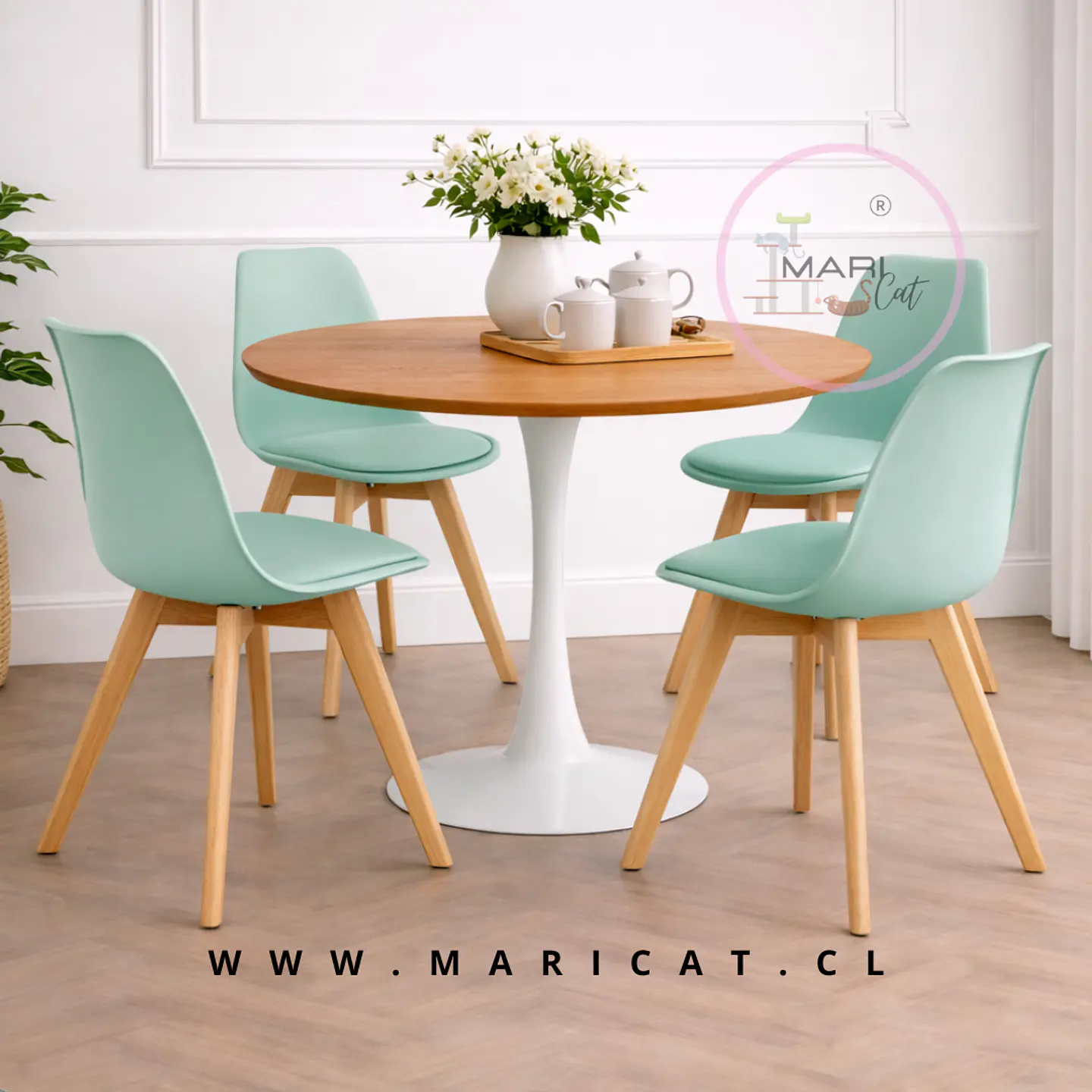 Comedor Redondo Mesa Tulip MDF 80 cm + 4 Sillas Tulip 1