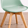 Comedor Mesa Tulip Wood Blanco + 4 Sillas Tulip Verde Menta con Cojín