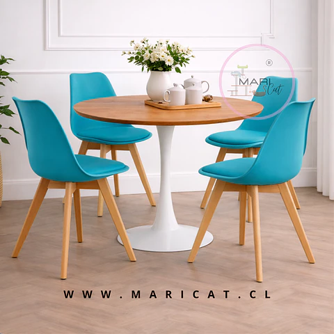 Comedor Redondo MDF 4 Sillas Tulip – Mesa 80cm