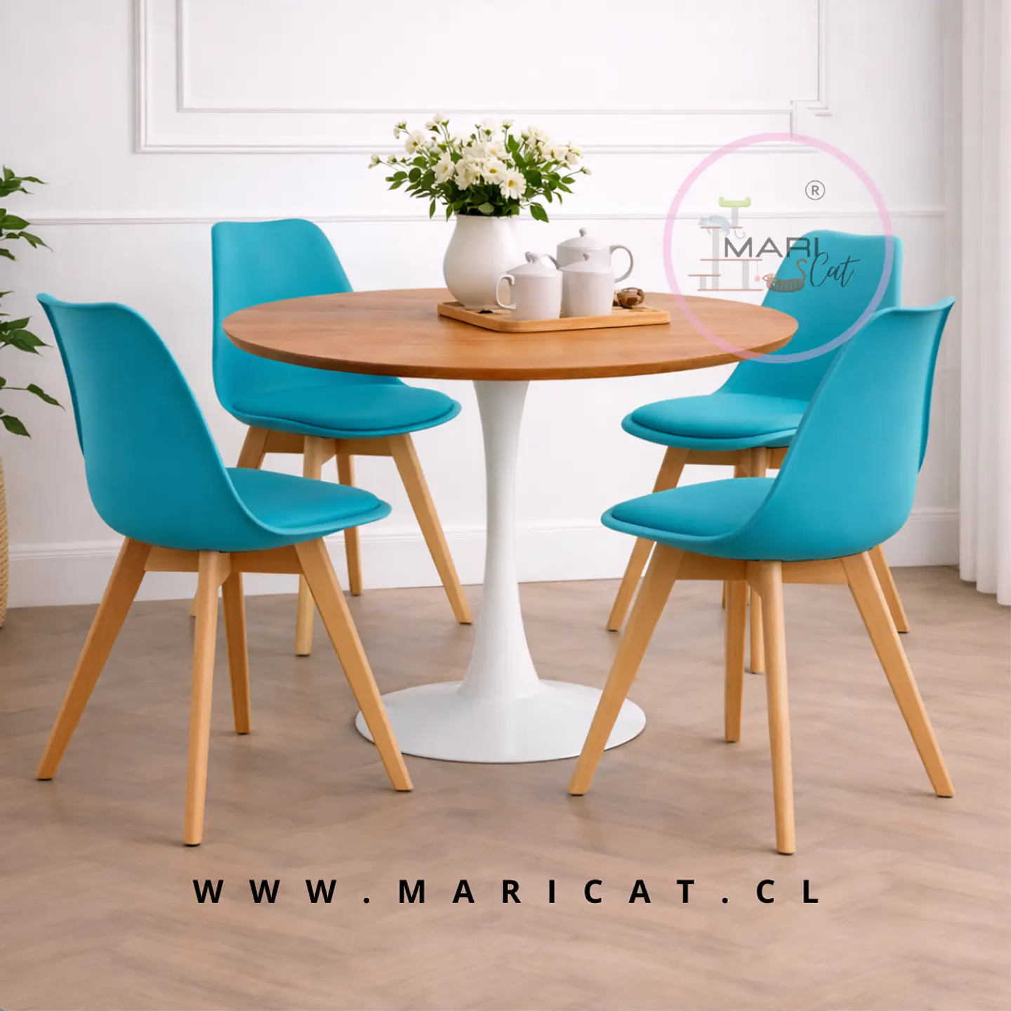 Mesa Tulip MDF Redonda +4 Sillas Tulip - Comedor 1