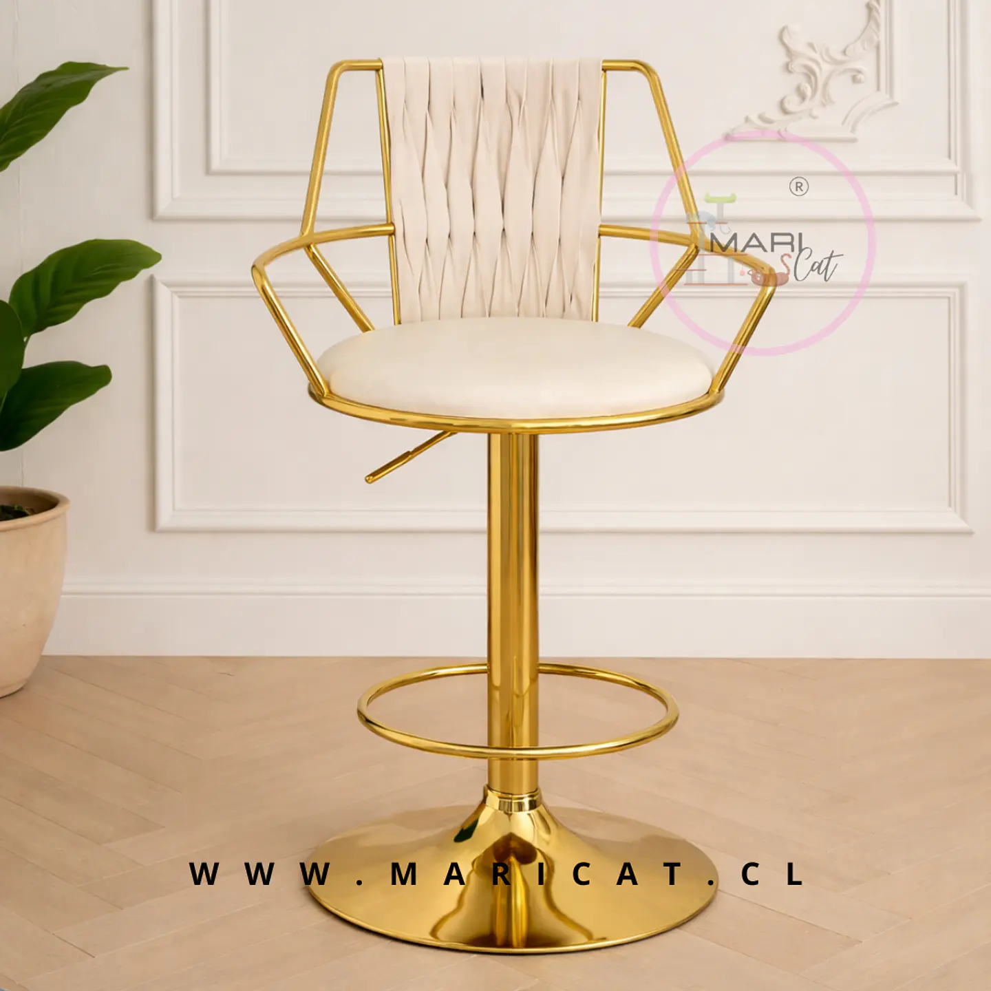 Taburete Bar Regulable Singa Terciopelo Beige 1