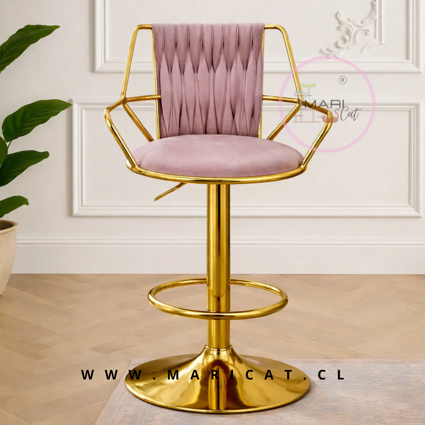 Taburete Bar Singa Giratorio con Pistón a Gas Velvet Rosa Lila 1