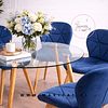 Mesa Redonda Vidrio Lyon Metal Wood + Silla Mariposa Tulip velvet Azul