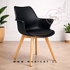 Butaca Eames Tulip Negro Acolchada con Base de Madera – Diseño Moderno