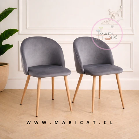 Pack de 2 Sillas Nórdica Velvet Gris con Patas Metálicas Wood