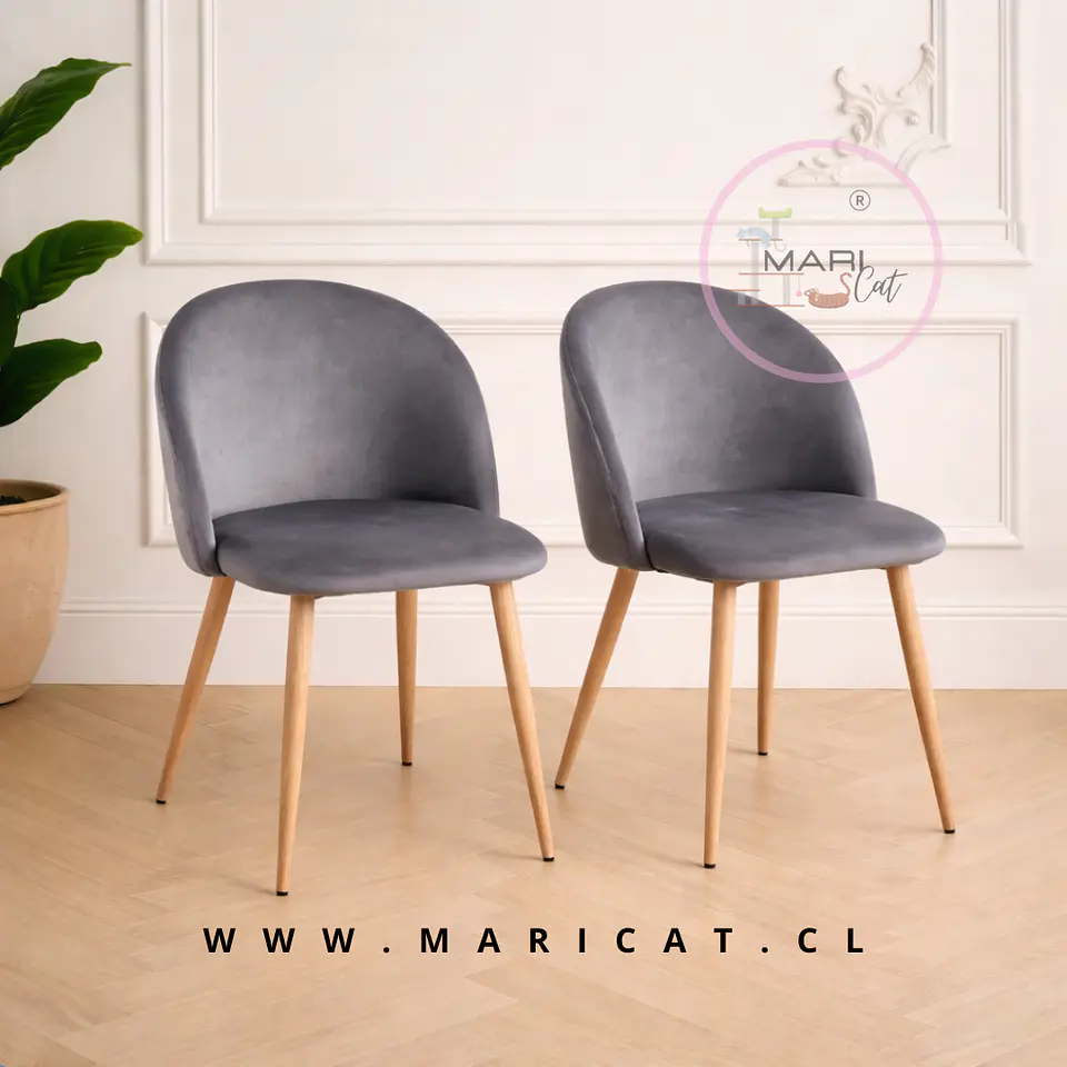 Pack de 2 Sillas Nórdica Velvet Gris con Patas Metálicas Wood 2