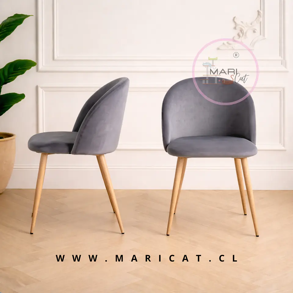 Pack de 2 Sillas Nórdica Velvet Gris con Patas Metálicas Wood 1