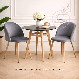 Comedor Mesa Nordic 80 cm MDF Negro + 2 Sillas Nórdica Bread Gris 