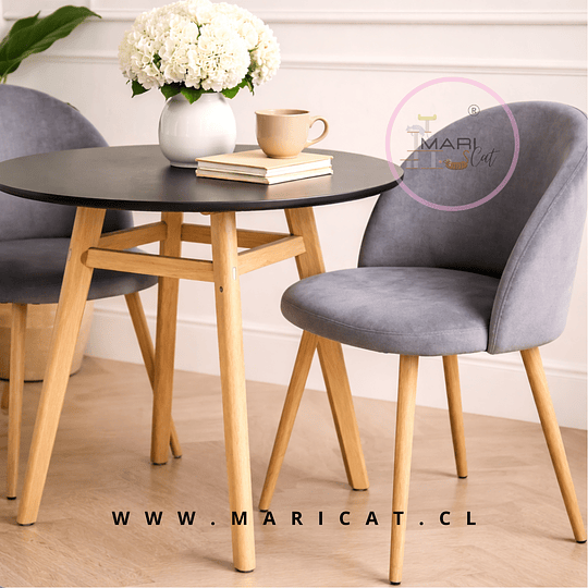 Comedor Mesa Nordic 80 cm MDF Negro + 2 Sillas Nórdica Bread Gris 