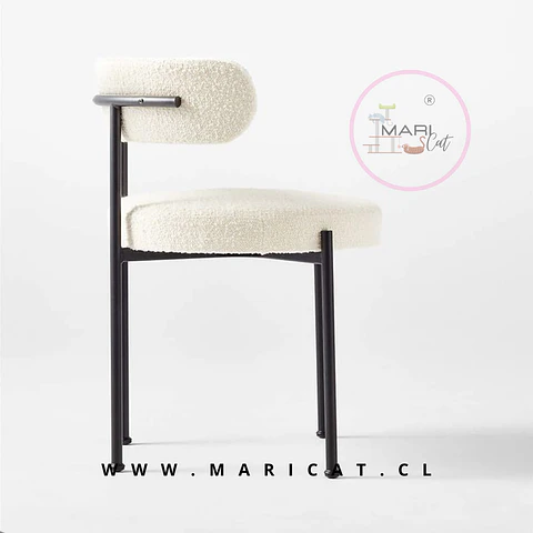 Comedor Mesa Cross Bursa 120 cm Vidrio Patas Negras + 5 Sillas Teddy Bouclé Beige