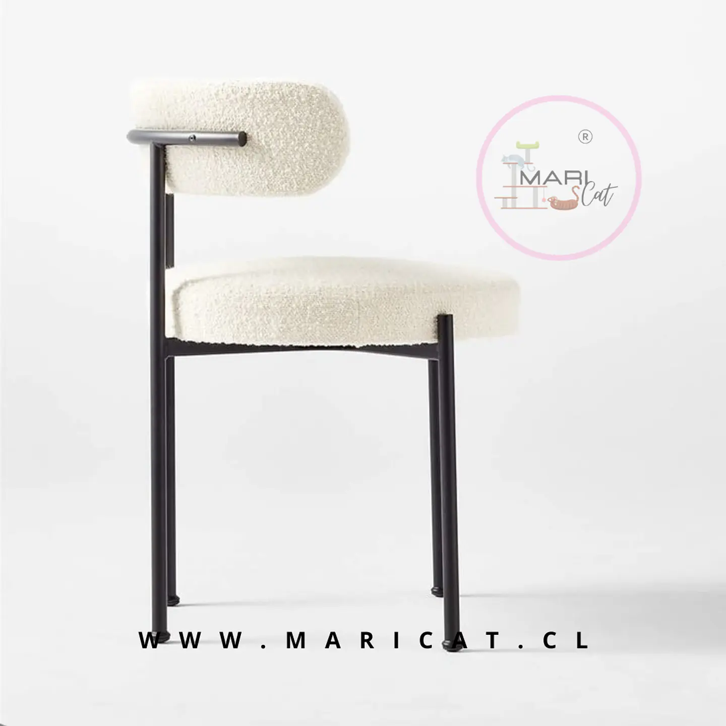 Comedor Mesa Cross Bursa 120 cm Vidrio Patas Negras + 5 Sillas Teddy Bouclé Beige 2