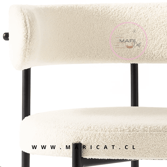 Comedor Mesa Chile Cross Bursa 120 cm Vidrio Negro + 5 Sillas Teddy Boucle Beige