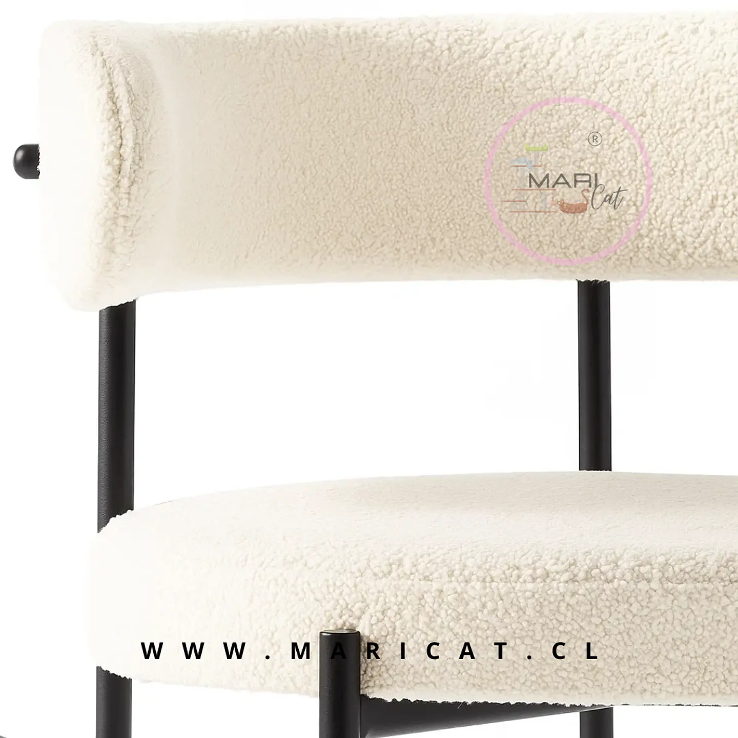 Comedor Mesa Cross Bursa 120 cm Vidrio Patas Negras + 5 Sillas Teddy Bouclé Beige 3