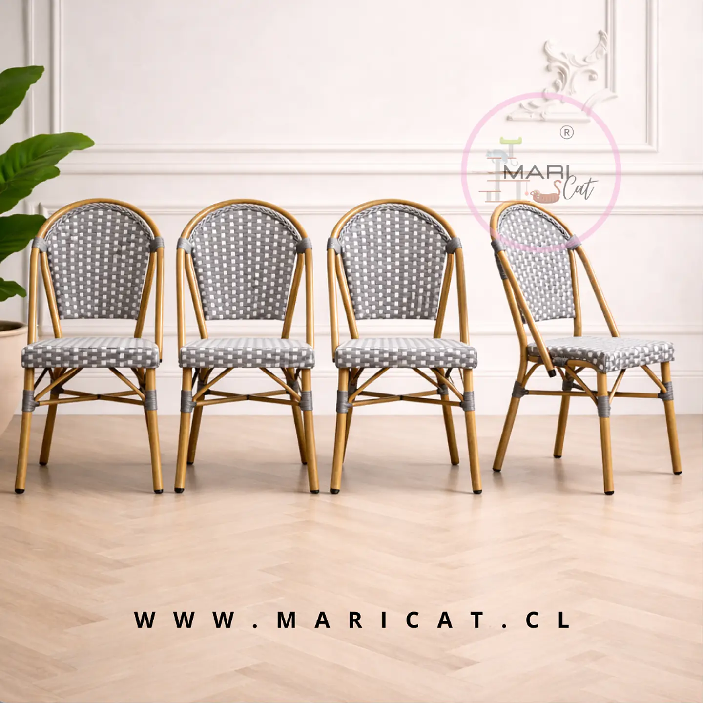 Silla Bistro de Exterior Rattan Sintético Gris y Blanco 1