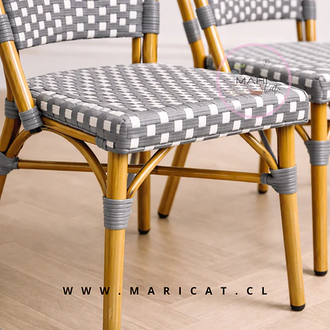 Silla Bistro de Exterior Rattan Sintético Gris y Blanco