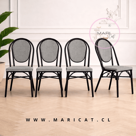 Pack 4 Silla Provence Parisina de Rattan para Exterior con Estructura de Aluminio – Gris Claro