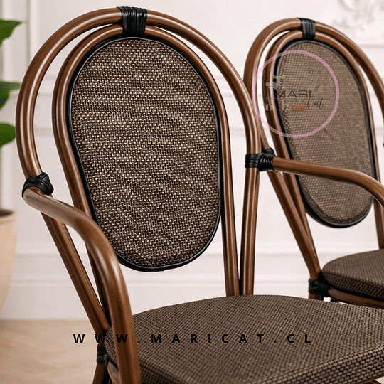 Pack 4 Silla Provence Parisina de Rattan con Reposabrazos para Exterior con Estructura de Aluminio – Café Oscuro