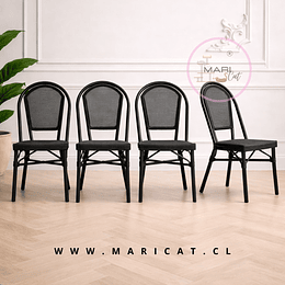 Pack de 4 Silla Bistro Parisina Textileno Negro con Estructura de Aluminio