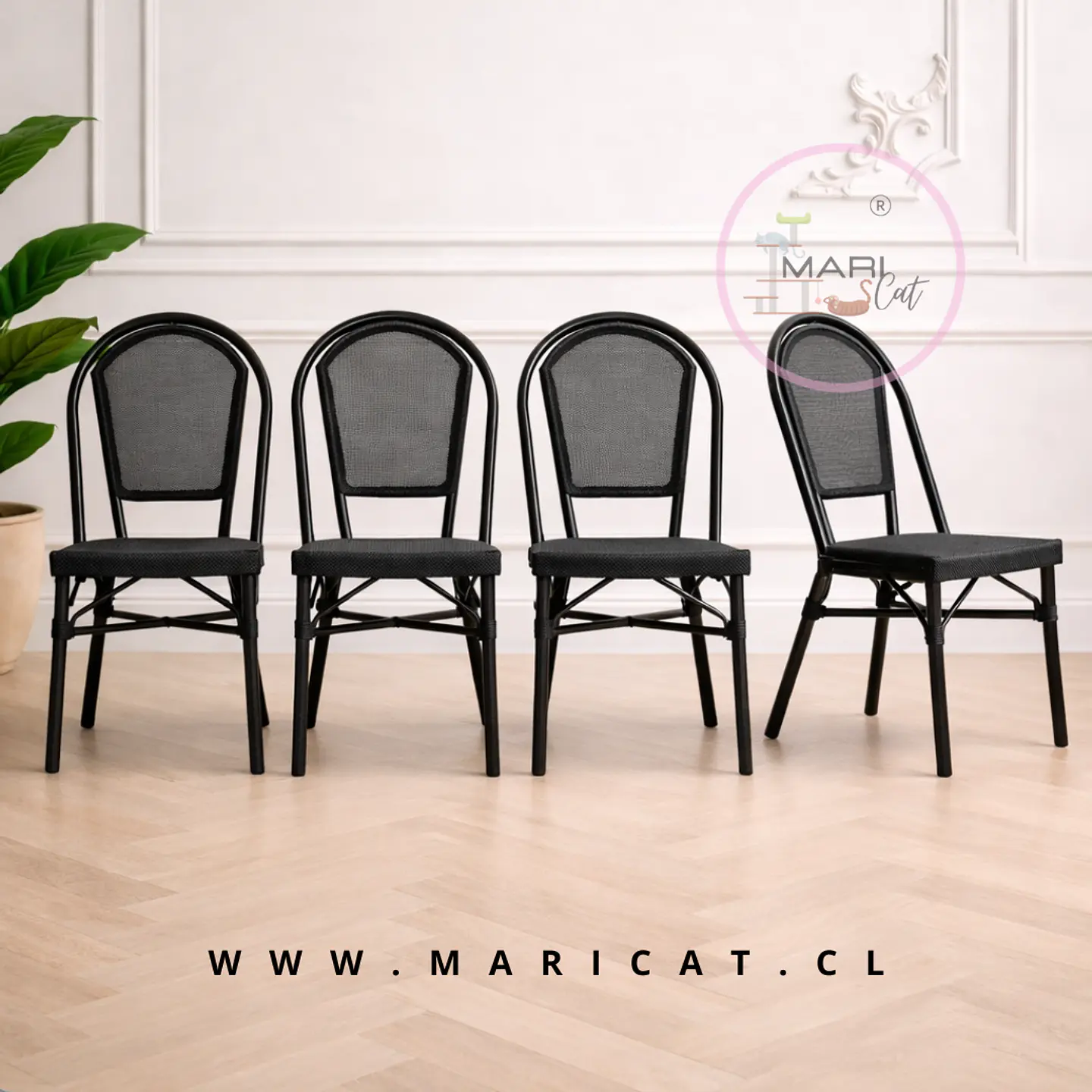 Pack de 4 Silla Bistro Parisina Textileno Negro 1