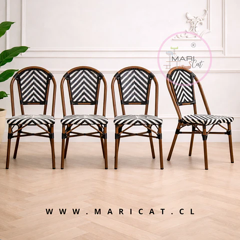 Silla Bistro Parisina Rattan Blanca y Negra
