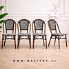 Silla Bistro Parisina Ratán Blanca y Negra con Estructura de Aluminio Imitación Madera- Exterior
