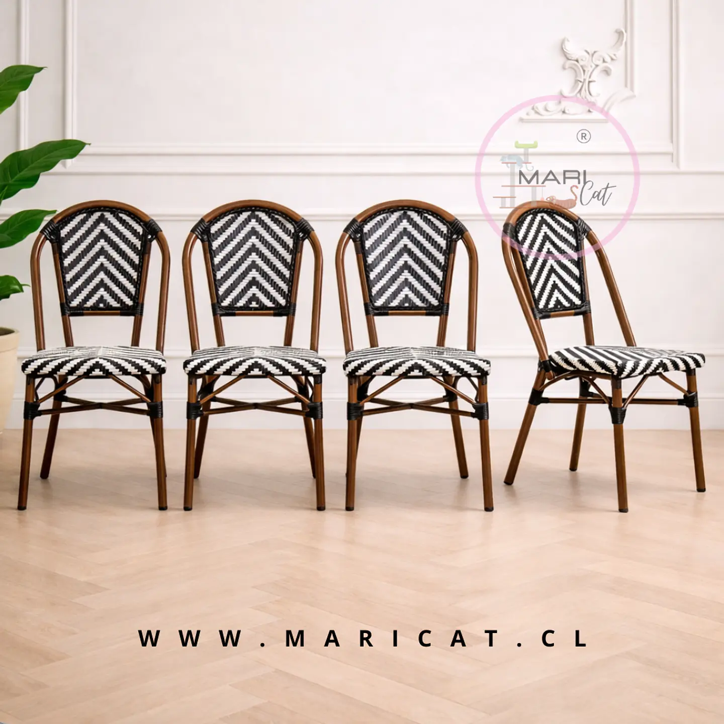 Silla Bistro Parisina Rattan Blanca y Negra 1