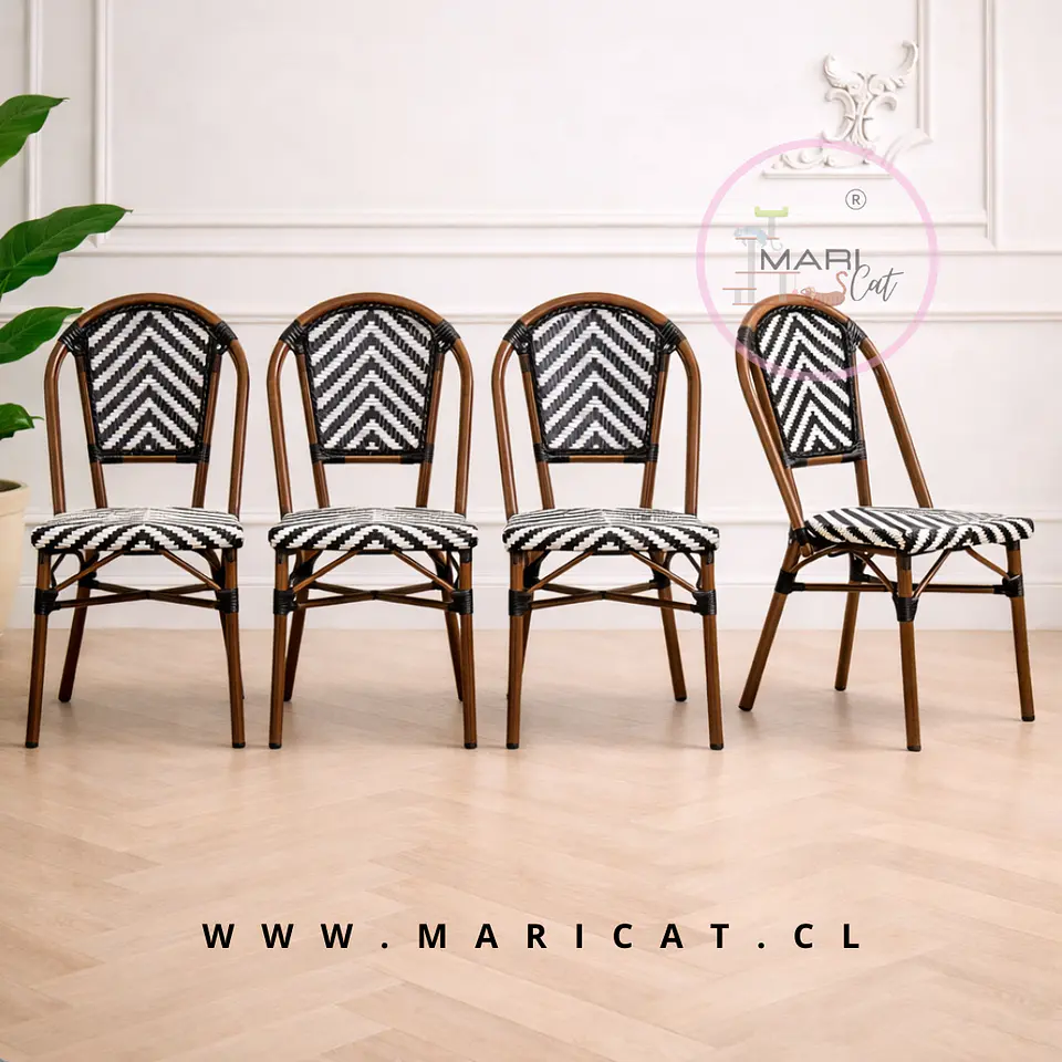 Silla Bistro Parisina Rattan Blanca y Negra 1