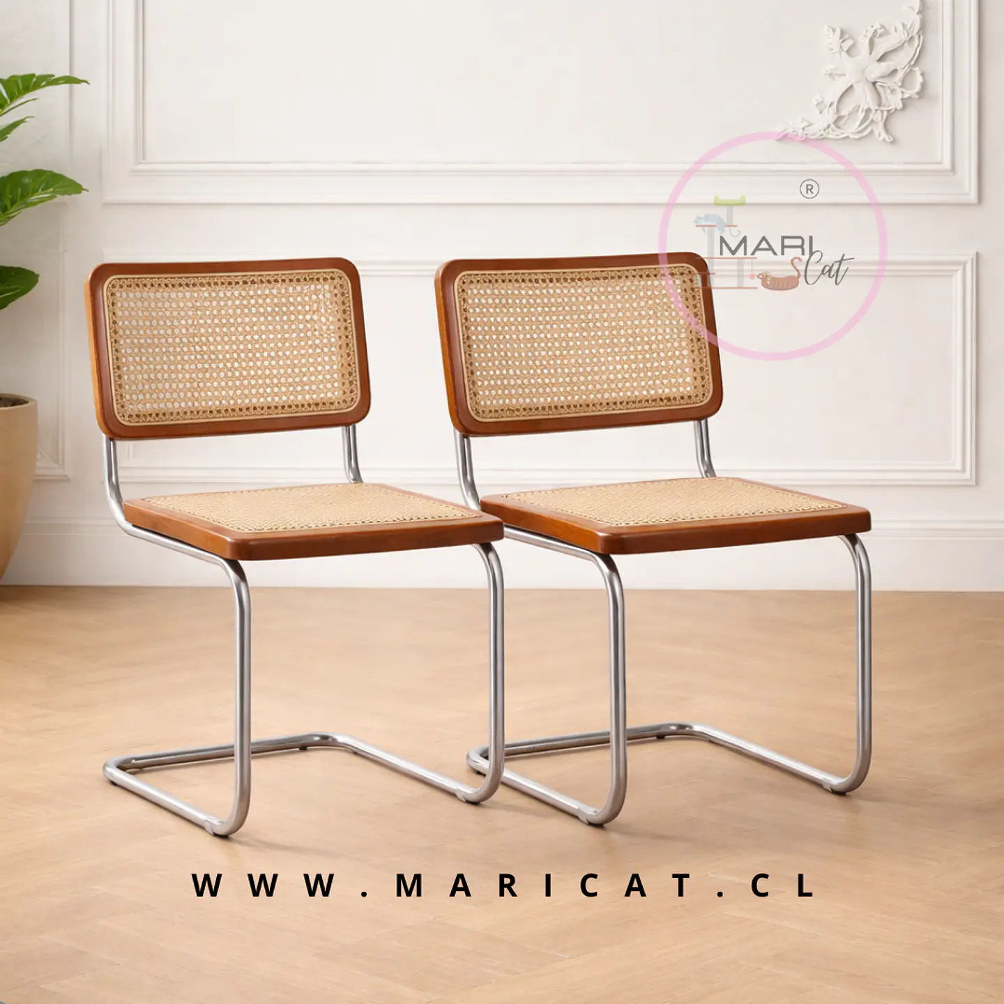Packs de 2 Silla Breuer Madera Oscura y Rattan Silver 1