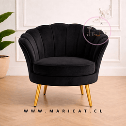 Poltrona Pétalo Felpa Negro con Patas de Metal Doradas o Negras – Diseño Compacto y Elegante