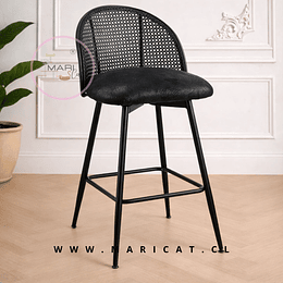 Set 2 Taburete Bar Antique Vintage Gamuza Ratán Giratorio 360°  Negro