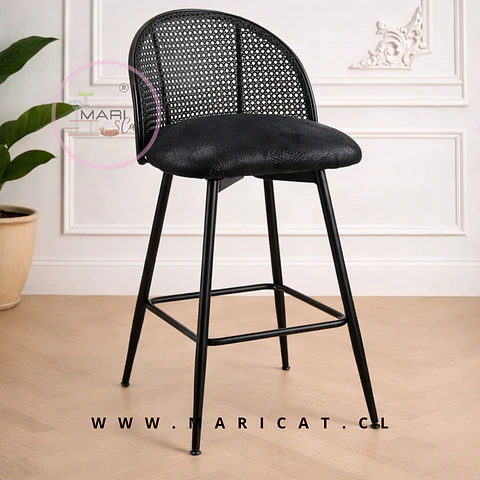 Taburete Bar Regulable Industrial Eco Cuero Negro