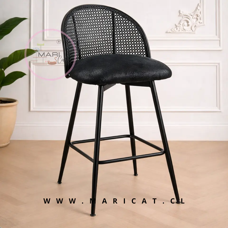 Taburete Bar Regulable Industrial Eco Cuero Negro 1