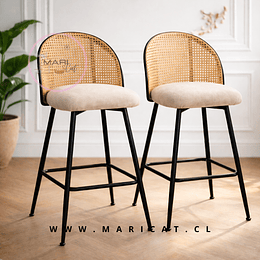 Set 2 Taburete Bar Antique Vintage Gamuza Ratán Giratorio 360°  Beige