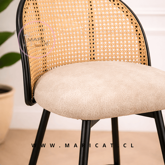 Set 2 Taburete Bar Antique Vintage Gamuza Ratán Giratorio 360°  Beige