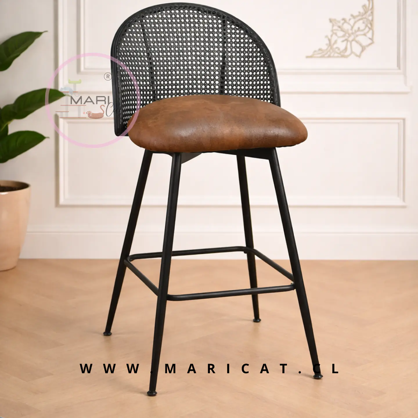 Pack 2 Taburete Bar Regulable Industrial Eco Cuero Café 2