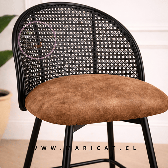 Set 2 Taburete Bar Antique Vintage Gamuza Ratán Giratorio 360°  Marron