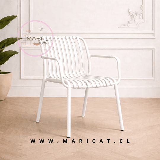 Set 4 Silla Butaca France de Polipropileno Blanco con Apoyabrazos – Apilable, Resistente y Diseño Moderno