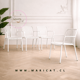 Set 4 Silla Butaca France de Polipropileno Blanco con Apoyabrazos – Apilable, Resistente y Diseño Moderno