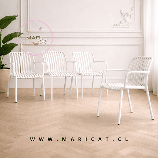 Set 4 Silla Butaca France de Polipropileno Blanco con Apoyabrazos – Apilable, Resistente y Diseño Moderno