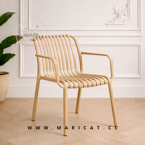 Set 4 Silla Butaca France de Polipropileno Beige con Apoyabrazos – Apilable, Resistente y Diseño Moderno