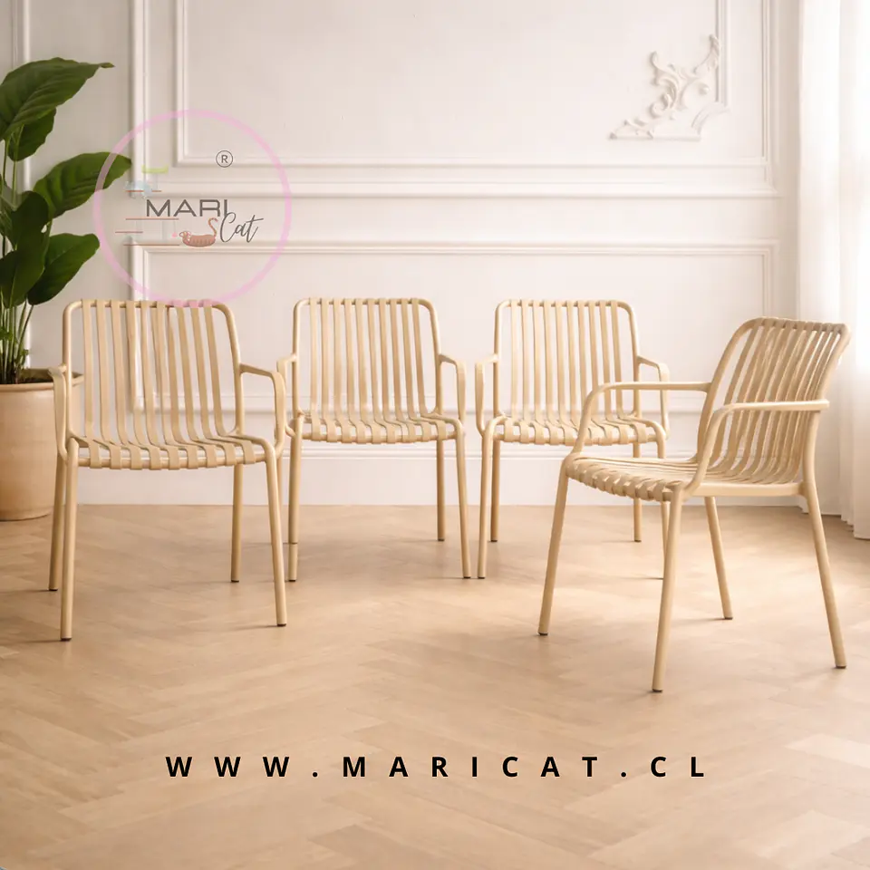 Set 4 Silla Butaca France de Polipropileno Beige con Apoyabrazos – Apilable, Resistente y Diseño Moderno 1