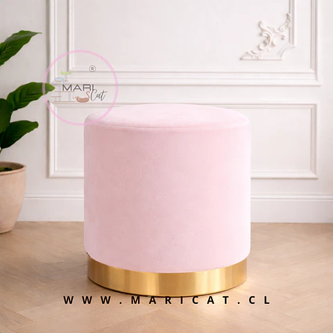 Puff Velvet Felpa Rosa con Base Dorada – Decorativo