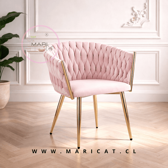 Sitial Queen Velvet Trenzado Gold Felpa Rosa con Patas de Metal Dorado – Diseño Decorativo y Elegante