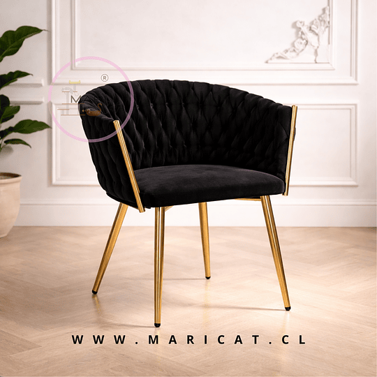 Sitial Queen Velvet Trenzado Gold Felpa Negro con Patas de Metal Dorado – Diseño Decorativo y Elegante