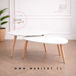 Set 2 Mesas de Centro Anidadas Triangulares Nordic MDF con Patas Haya Alemana – Mesa Living Moderna